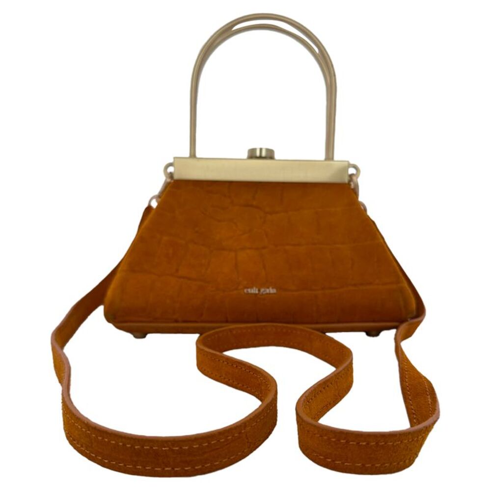 Cult Gaia Evening Crossbody Bag in Ochre Brown Suede